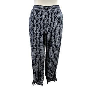 LOFT Pants Pull On Slim Fit Tie Ankles Navy White Print Women’s Plus Size 16